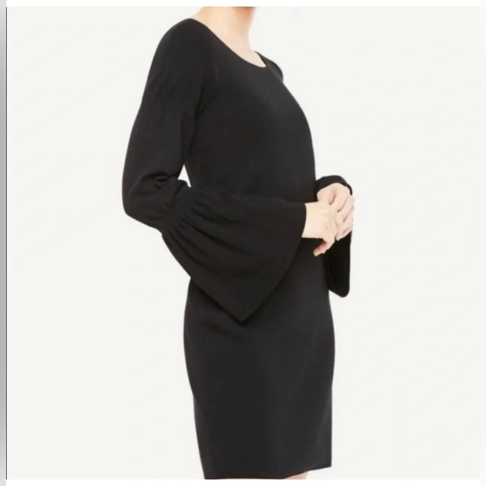 Ann Taylor Black Bell Sleeve A line Shift Dress 8P NWT - Picture 3 of 16